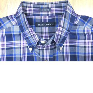 HATHAWAY REGULAR FIT 100% COTTON SHIRT PURPLE PLAID Sz LARGE, L